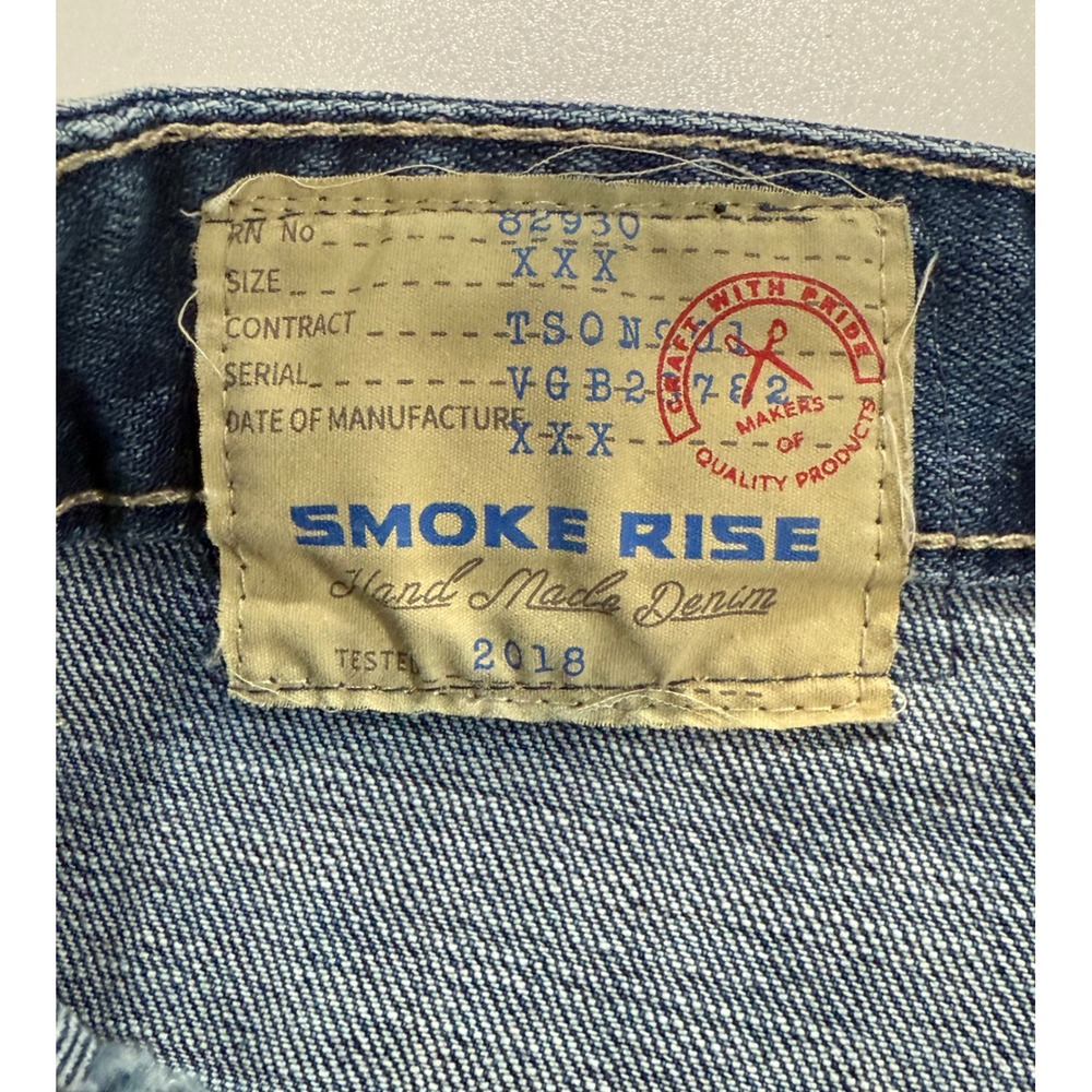 SMOKE RISE Denim Shorts Men Size 46 Distressed Neon Patch Frayed Hem 100 - Picture 2 of 12